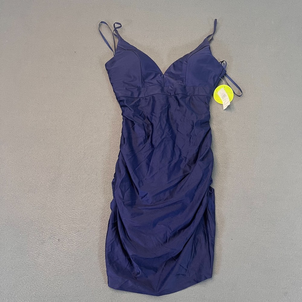 Windsor Midnight Blue Ruched Medium Bodycon Mini Dress Spaghetti Navy Princess
