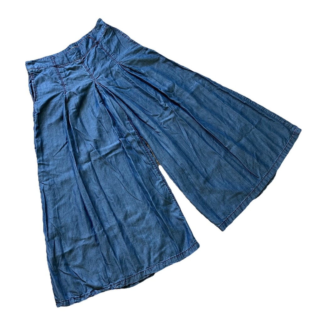 Neways Flowy Lyocell Palazzo Pants with Pockets - Blue - Size L