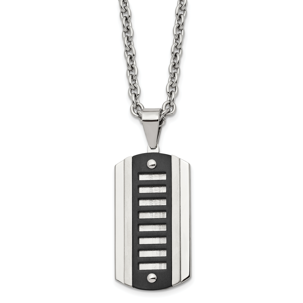 Chisel Stainless Steel Brushed and Black Dog Tag Cable Chain Necklace - 24