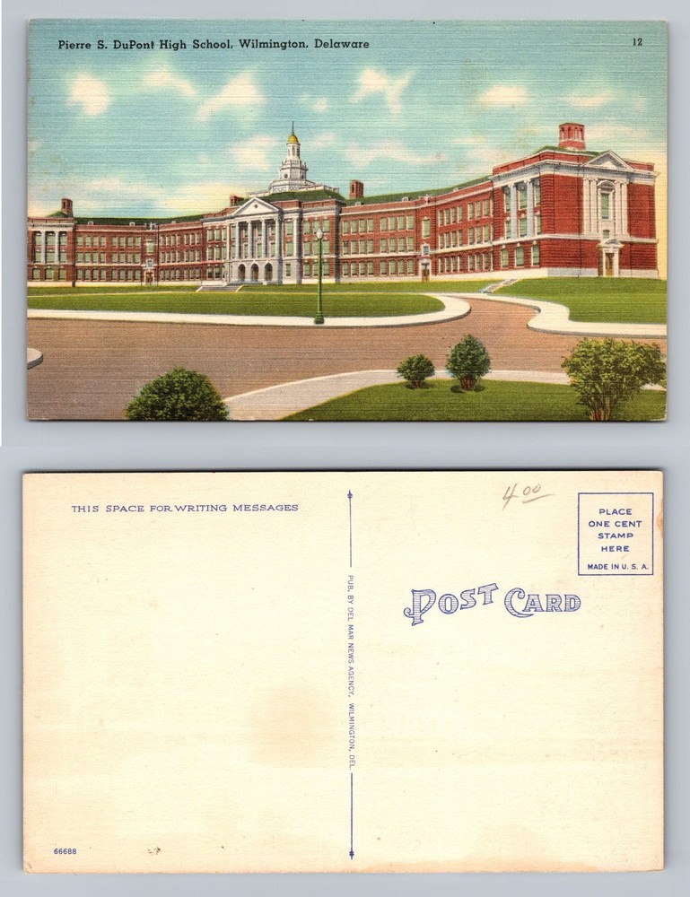Wilmington, DE-Delaware Pierre S. DuPont High School View Card, Vintage Postcard