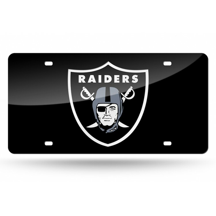 oakland raiders nfl football team logo black laser license plate usa made