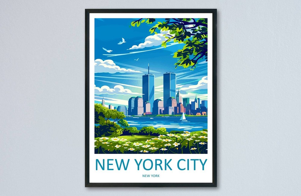 Retro New York Twin Towers Travel Print Wall Art for Home Decor