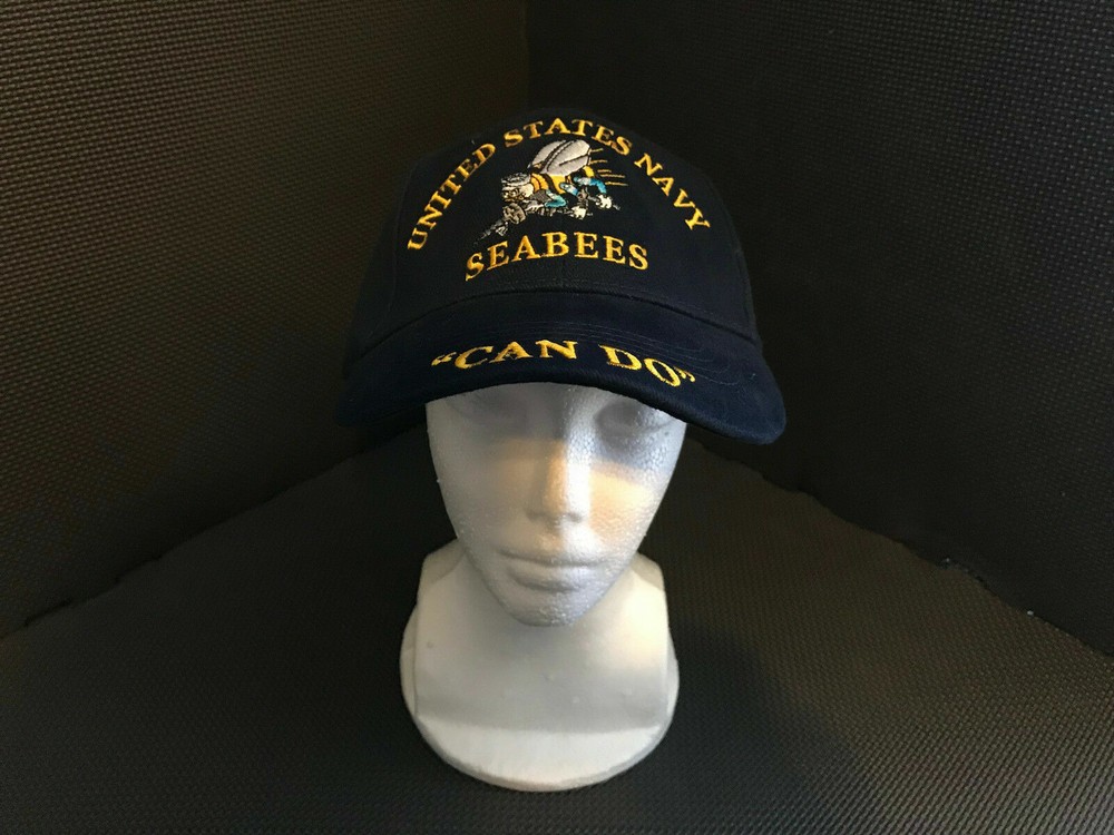 US NAVY DARK BLUE EMBROIDERED NAVY SEABEES STRAPBACK HAT CAP