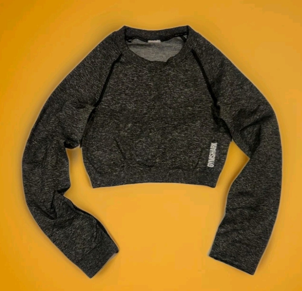 Gymshark Adapt Marl Seamless Long Sleeve Crop Top Gray! Size S