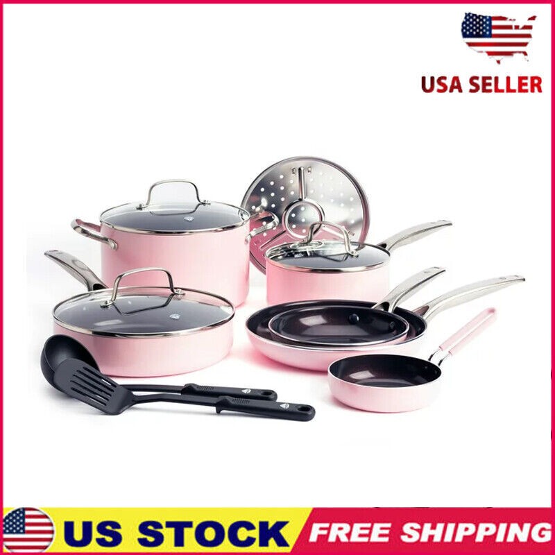 12-Piece Pots Pans Cookware Set Nonstick Toxin-Free Ceramic Dishwasher Safe NEW