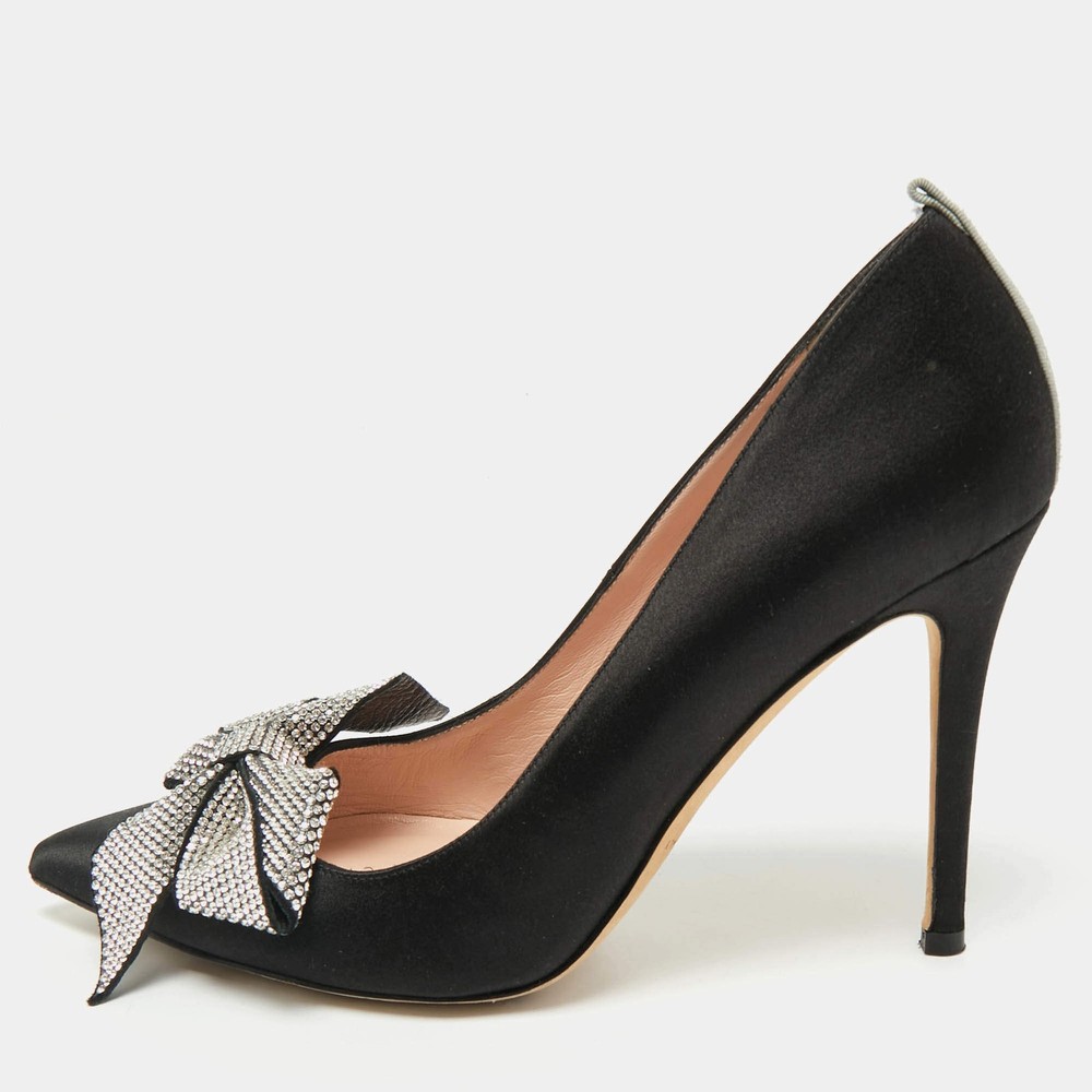 SJP Sarah Jessica Parker Black Satin Crystal Embellished Pumps Size 37