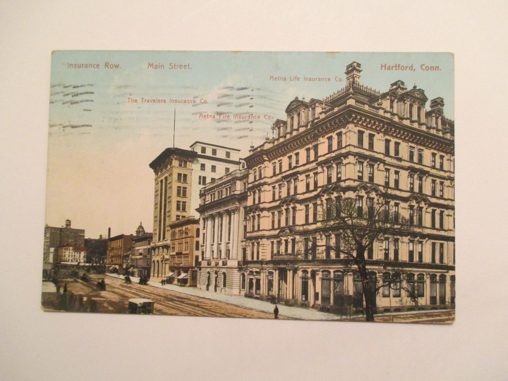 Hartford Connecticut Postcard Insurance Row Main Street 1909 CT