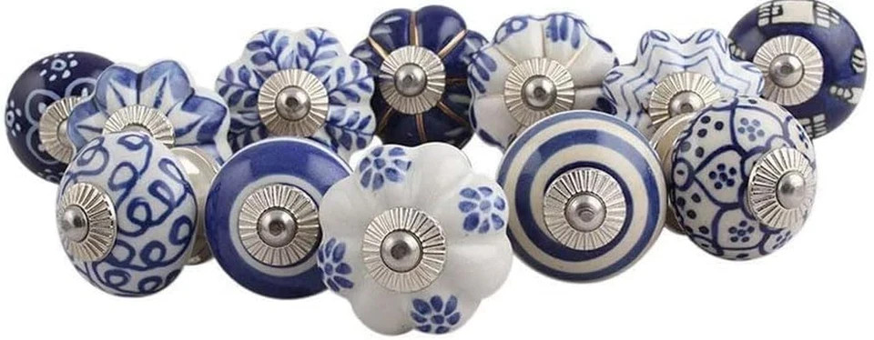 Set of 12 Ceramic Knobs Vintage Door Knobs - Handle Knobs - Cabinet Knobs - Draw