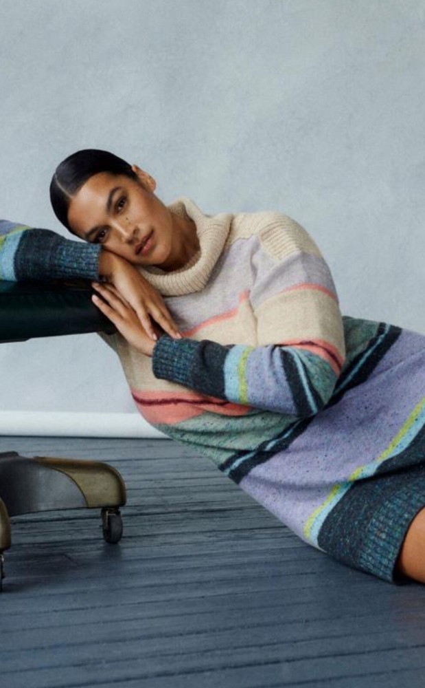 NWT Size XL  Anthropologie Stripe Open Back Turtleneck Sweater Dress Retail $160