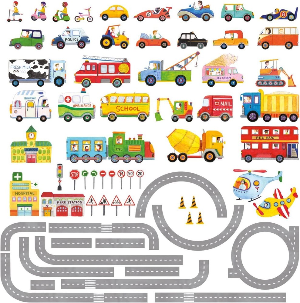 DECOWALL SG3-1404P1405 The Road and Transports Kids Wall Stickers & Cars