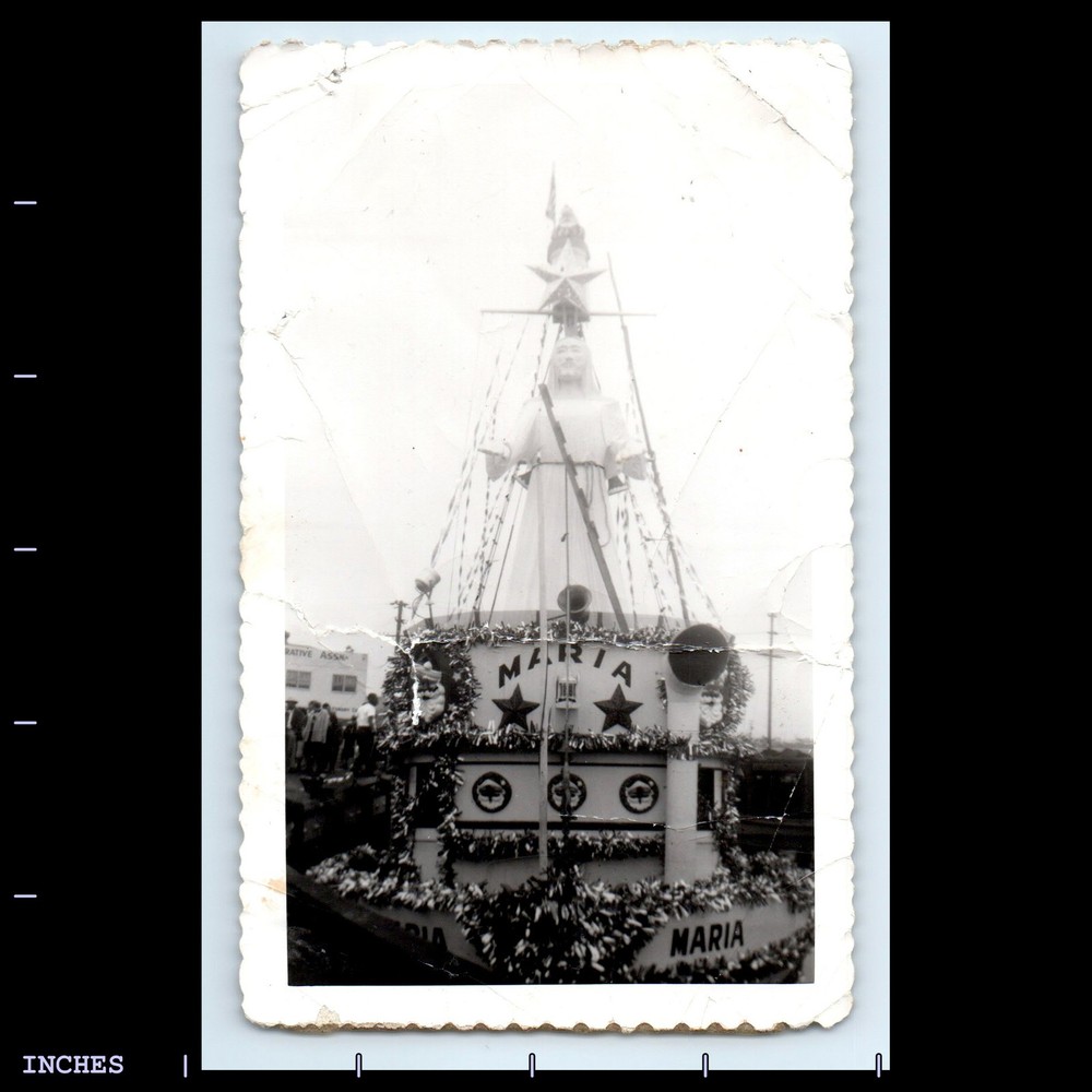 Old Vintage Photo DECORATED BOAT PARADE FLOAT JESUS MARIA CHRISTMAS