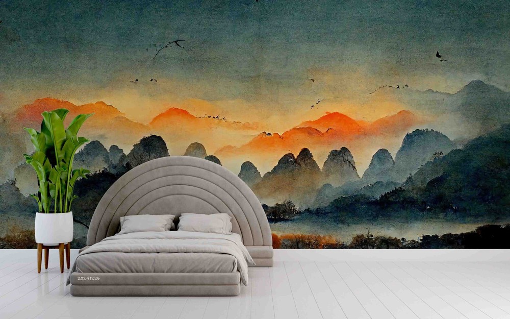 3D Mountains Landscape Watercolor Wall Murals Wallpaper Murals Wall Sticker