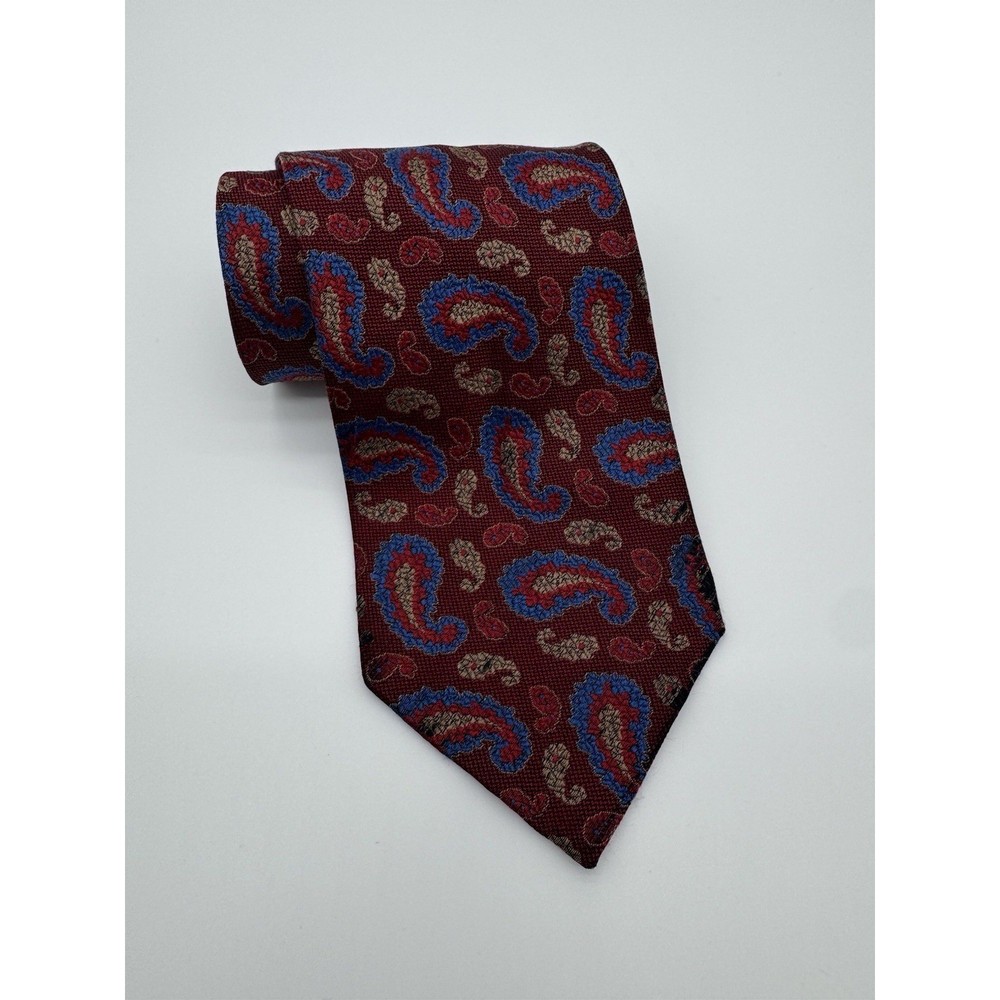 Giorgio Armani Cravatte Tie 100% Silk Red Paisley Blue Beige Classic Italy