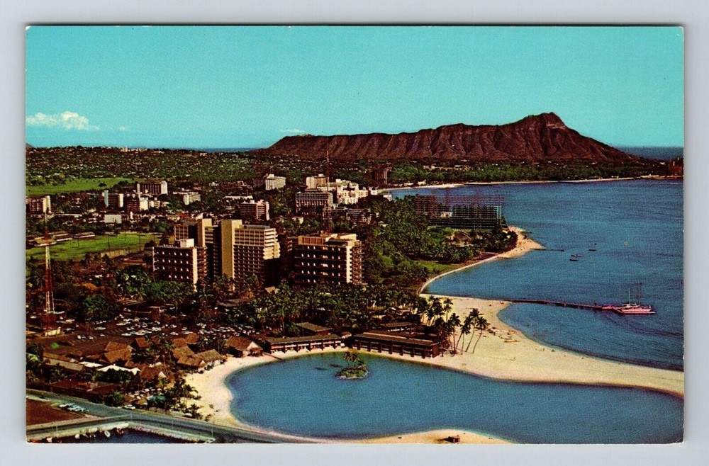 Honolulu HI-Hawaii Hilton Hawaiian Village Aerial Scenic View Vintage Postcard