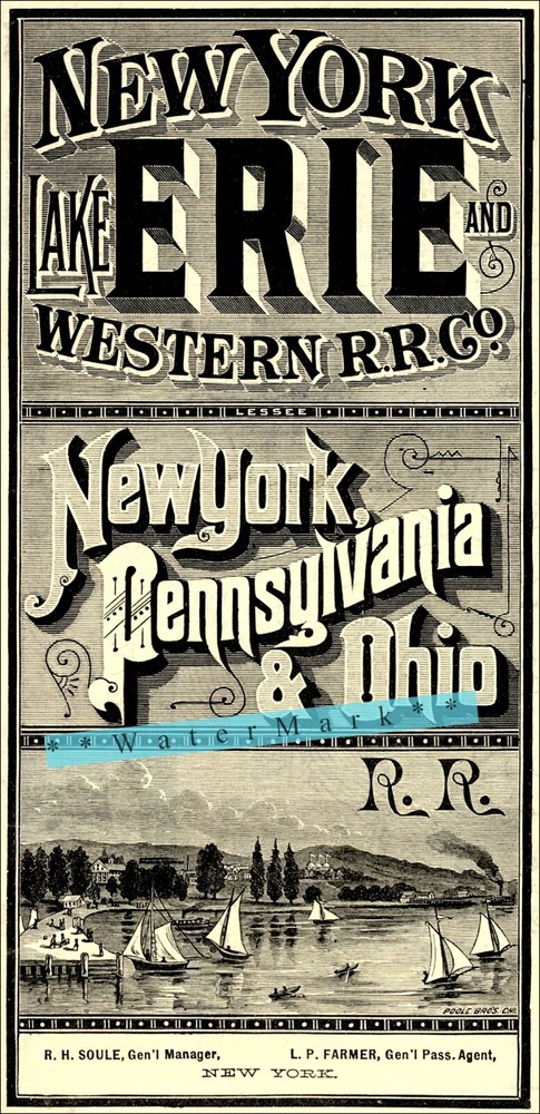 Póster impreso vintage arte retro Lake Erie 1887 New York Penn & Ohio Western RR