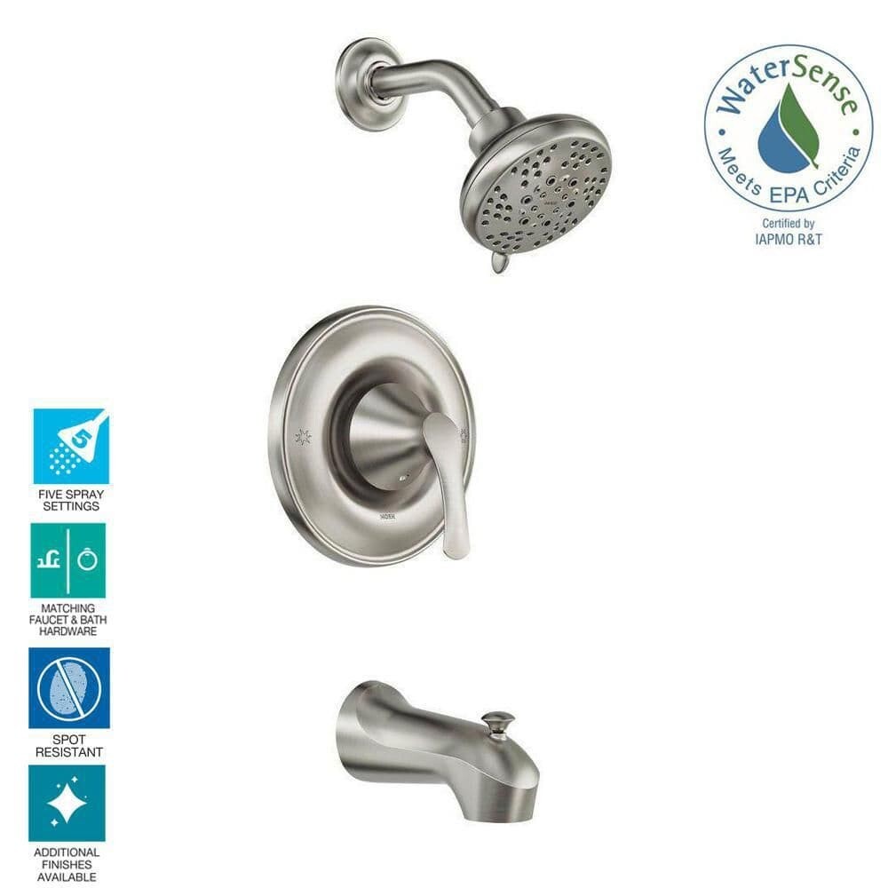 MOEN-Darcy Single-Handle 5-Spray Tub & Shower Faucet in Brushed Nickel w/Valve