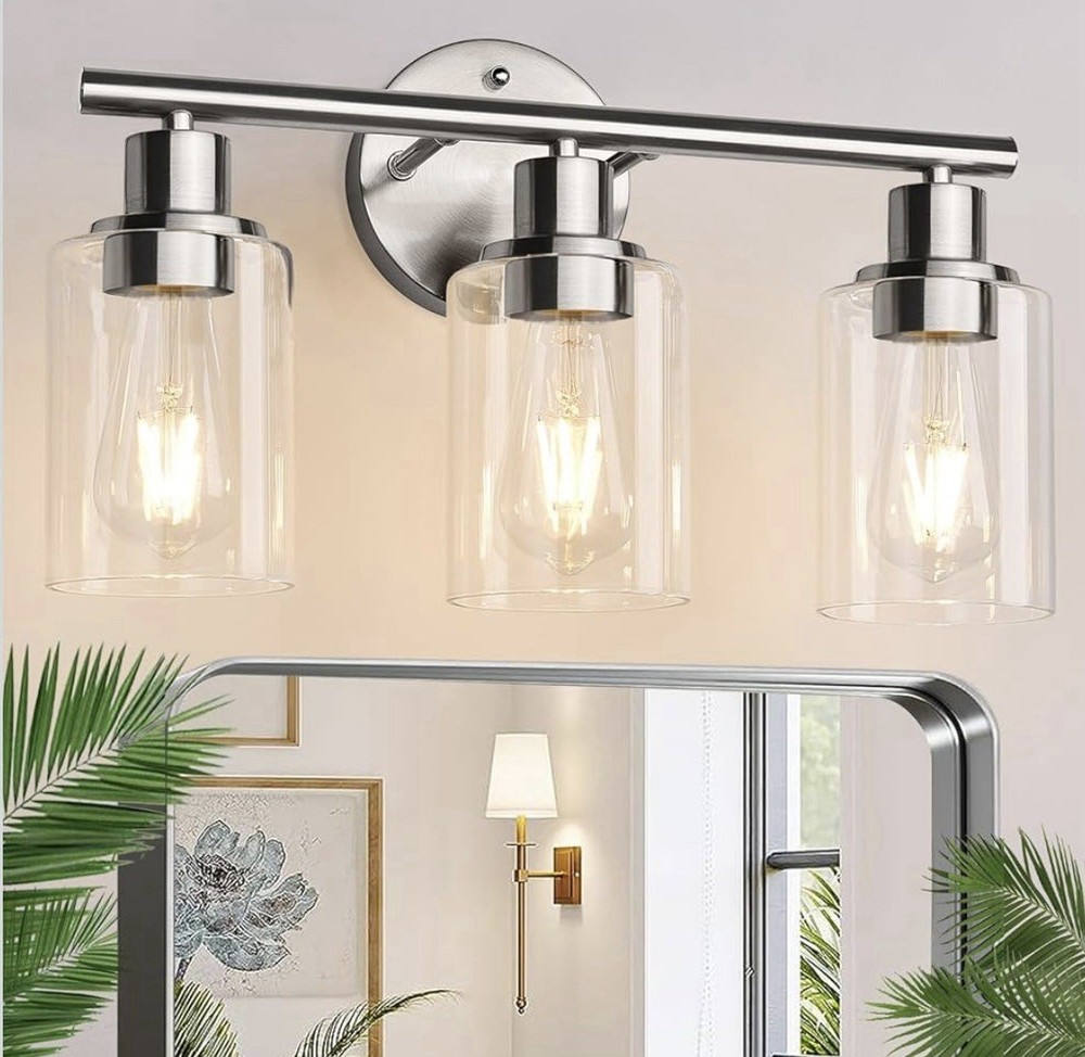 ZAGO 3-Light Bathroom Vanity Fixture Brushed Nickel with Clear Glass New Sealed