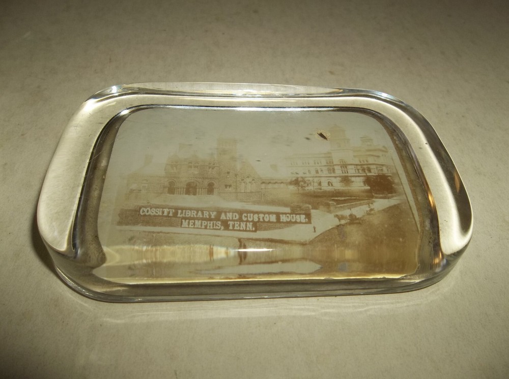OLD Memphis Tenn County Library & Custom House RPPC Postcard Glass Paperweight