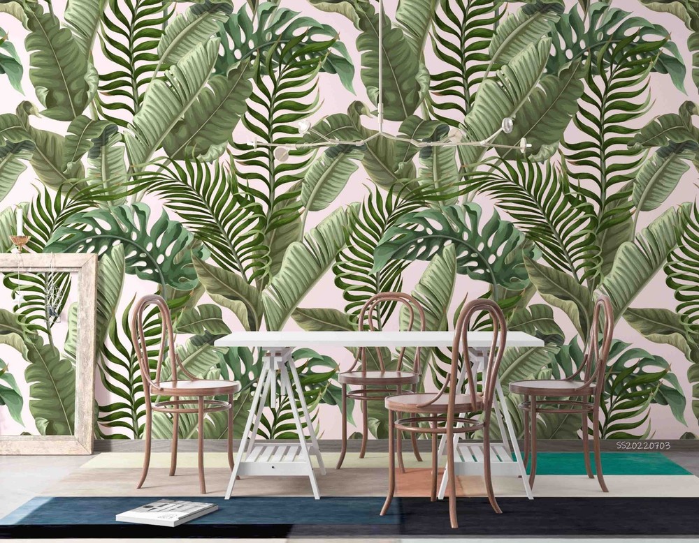 3D Tropical Plants Leaves Pattern Wall Murals Wallpaper Murals Wall Sticker