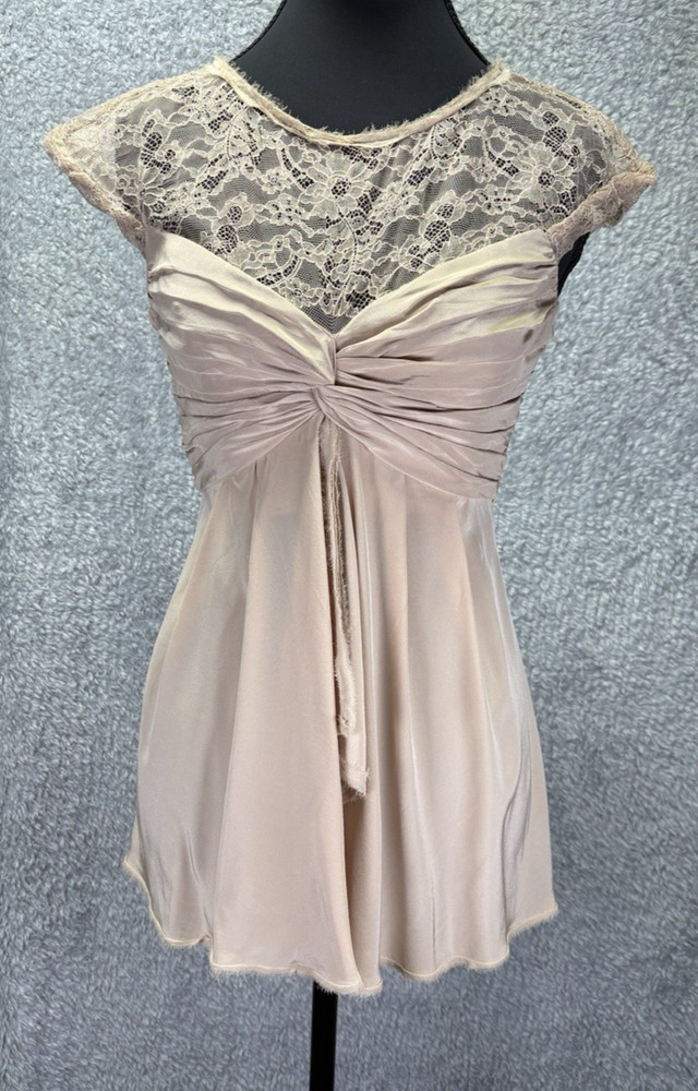 BCBG Silk Babydoll Top Womens Size 0 Lace Sweetheart Neck Coquette Y2K Fairy