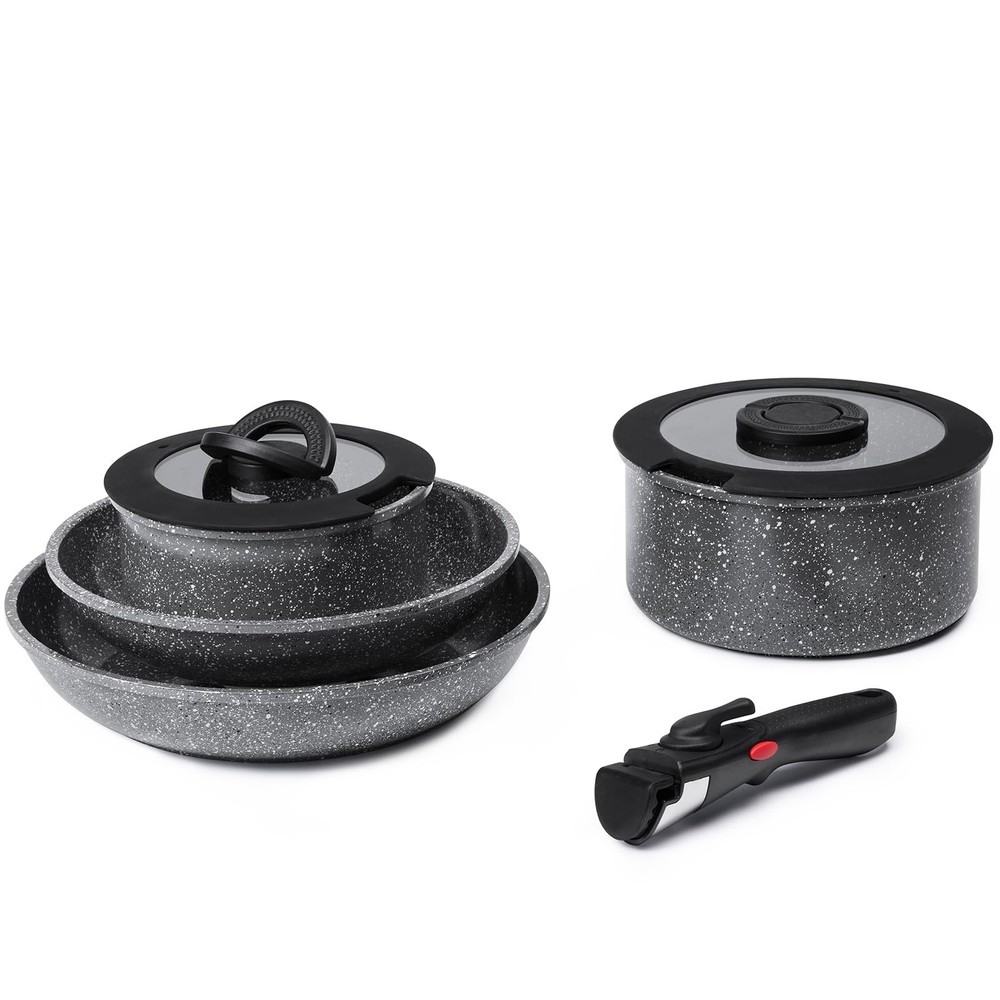 7pcs French Non Stick Ceramic Cookware Set with Removable Handles