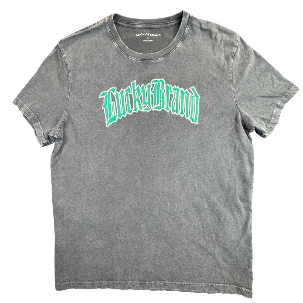 Lucky Brand Graphic T-Shirt Mens Large Gray Embroidered Logo