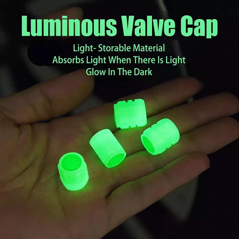 4pcs In The Dark Tire Valve Cap Car Vehicle Wheel Dust Cover Glow Green Luminous
