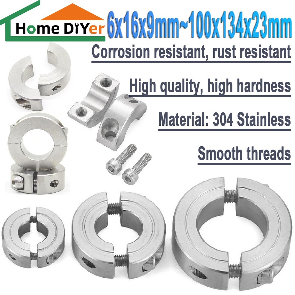 6-100mm Bore 304 stainless Double Split Shaft Clamp Collar Bushing Thick 9-23mm