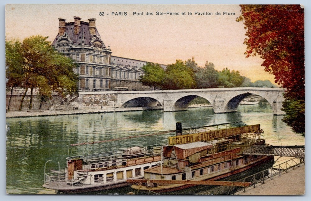 France Paris Pavillon de Flore Louvre Palace Boats on Seine Unposted Postcard