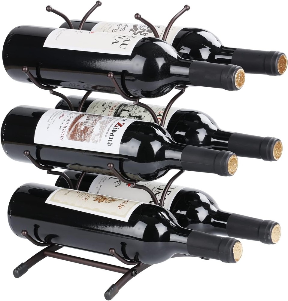 6-Bottle Countertop Wine Rack Freestanding Metal Wine Storage Stand Small