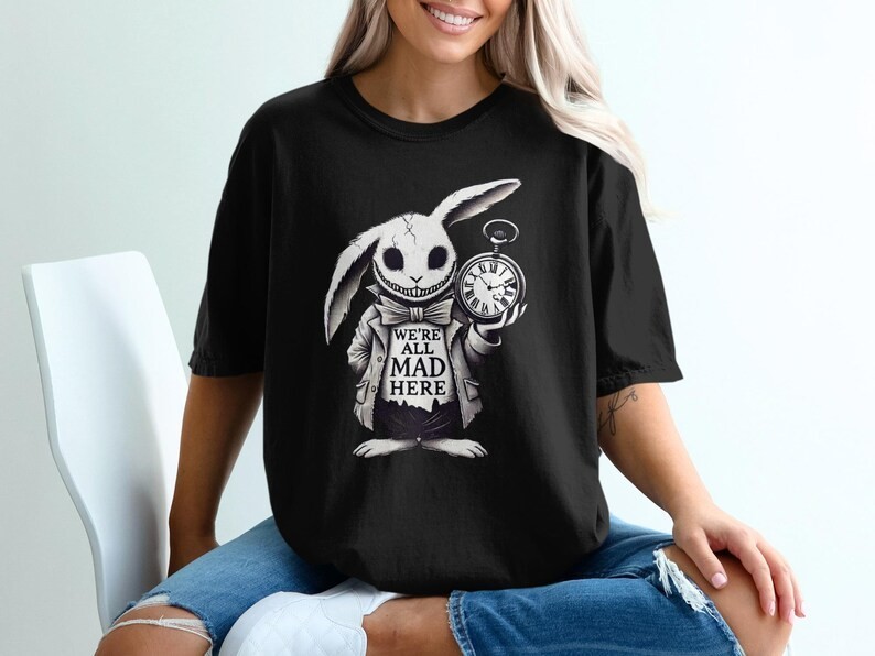 Alice in Wonderland T-Shirt: We're All Mad Here - White Rabbit Graphic Tee