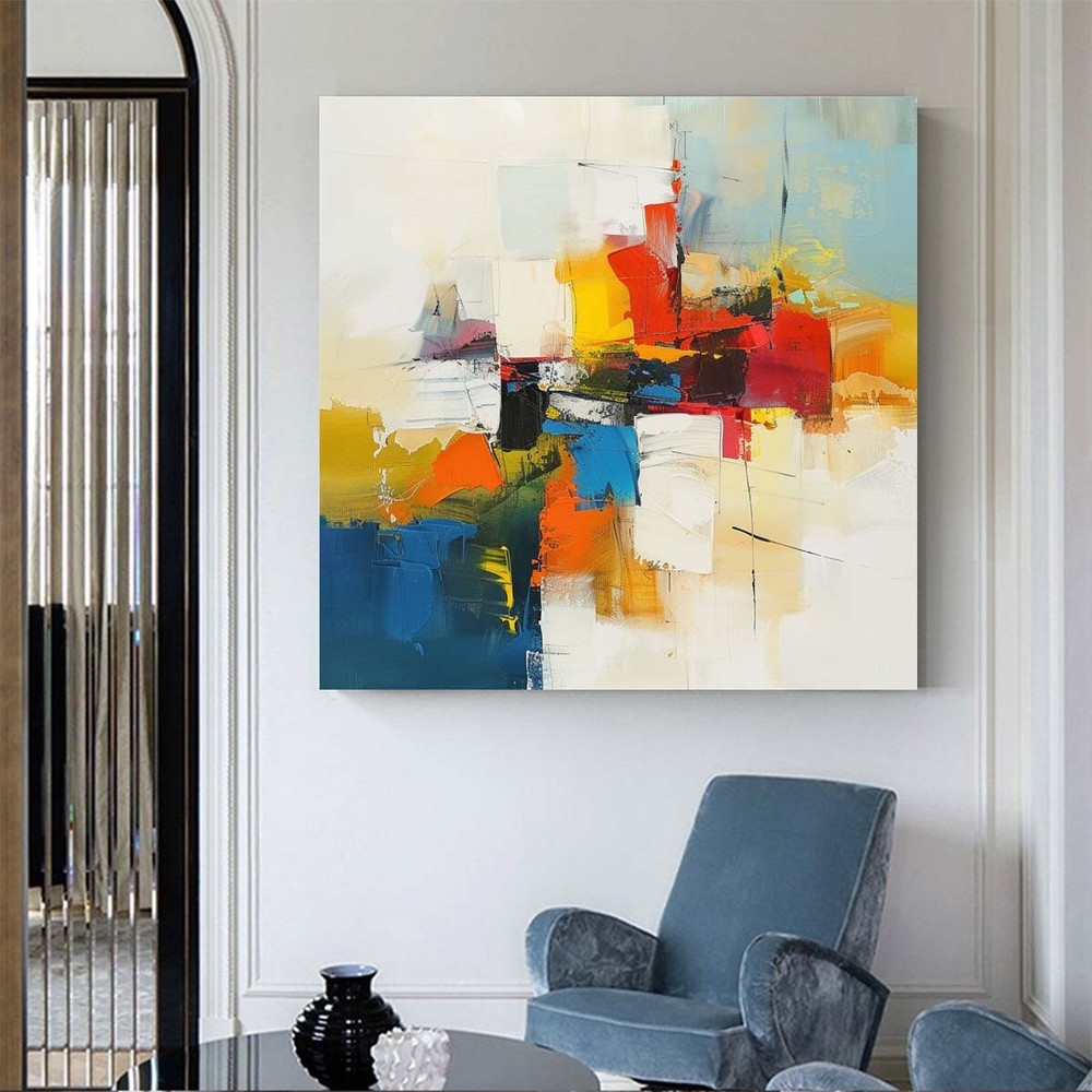 Hand Painted Abstract texture Oil Paintings On Canvas Home Decor Blue Beige