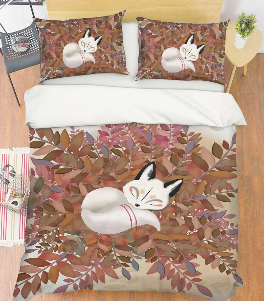 3D White Fox ZHUA55 Bed Pillowcases Quilt Duvet Cover Set Queen King Zoe