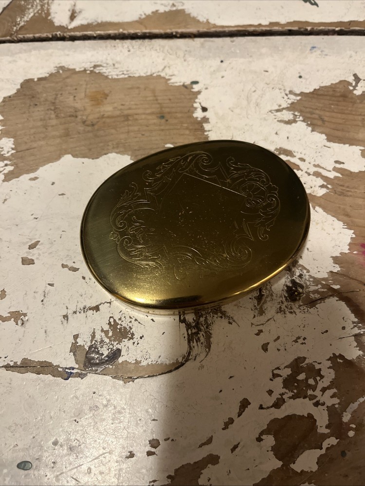 Colonial Williamsburg/ Va Metalcrafters Vintage 2 Piece Oval Brass Powder Box