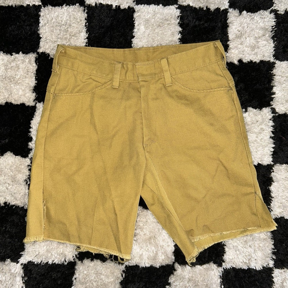 Vintage 60s 70s Sears Roebuck Shorts Mens 28 Mustard Yellow Perma-Prest Distress