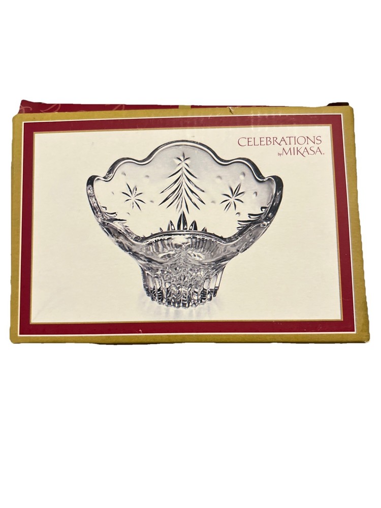 Celebrations By Mikasa Christmas Night Footed Crystal Glass Bowl 6” New With Box