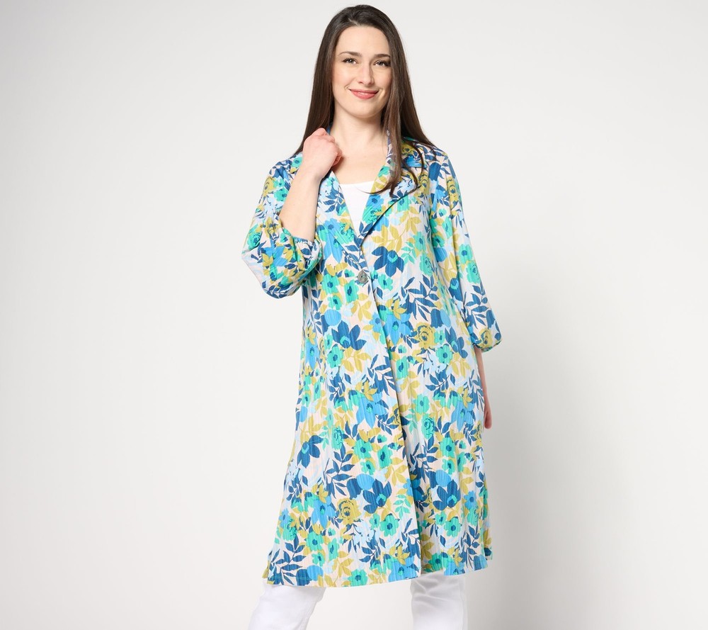 Susan Graver Women's Petite Jacket PL Printed Liquid Knit Multi-colored A649294