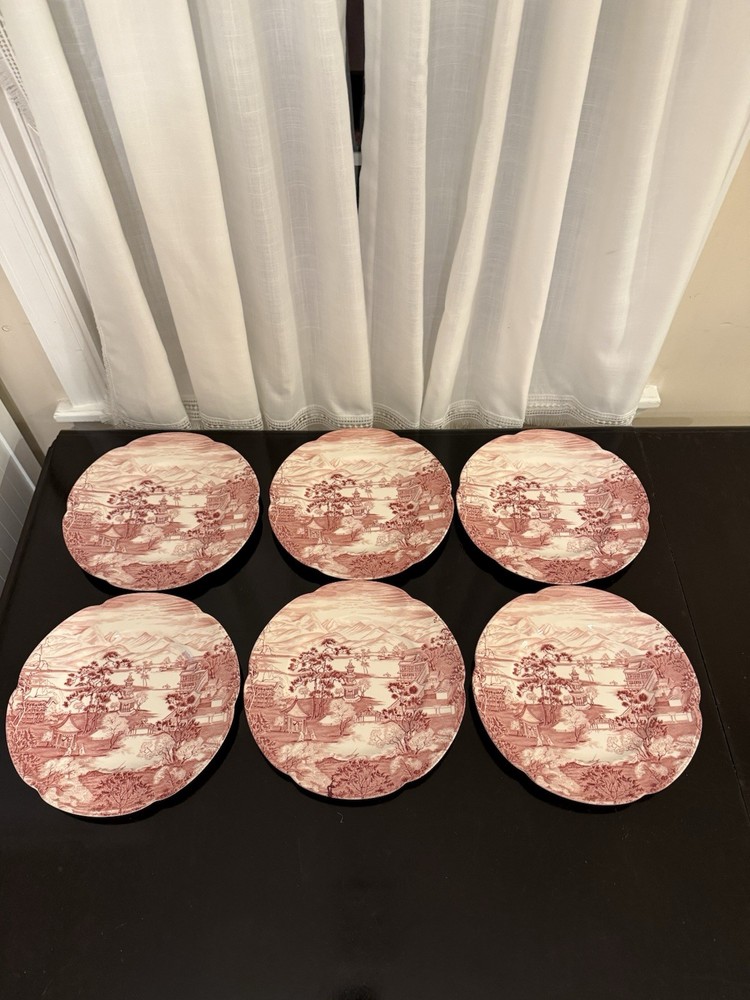 Johnson Bros Enchanted Garden Pink And Red Dinner Plates (6) Made In England