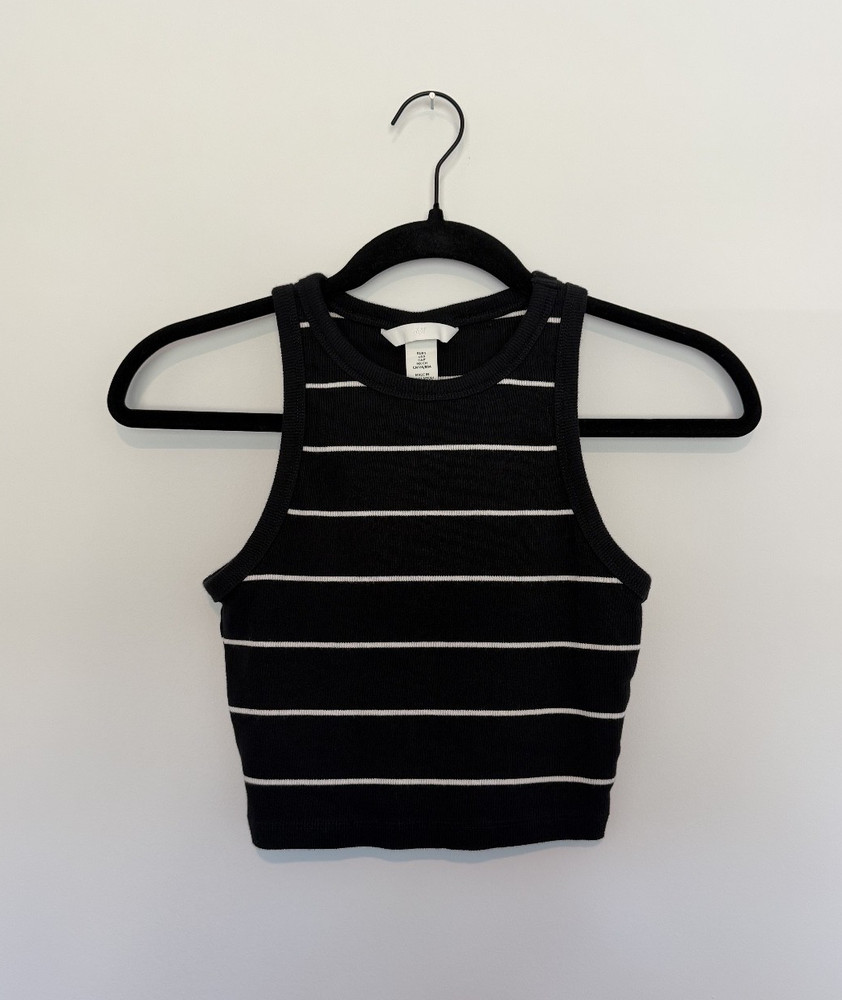 H&M Cropped Black & White Striped Tank Top Size Small Women's