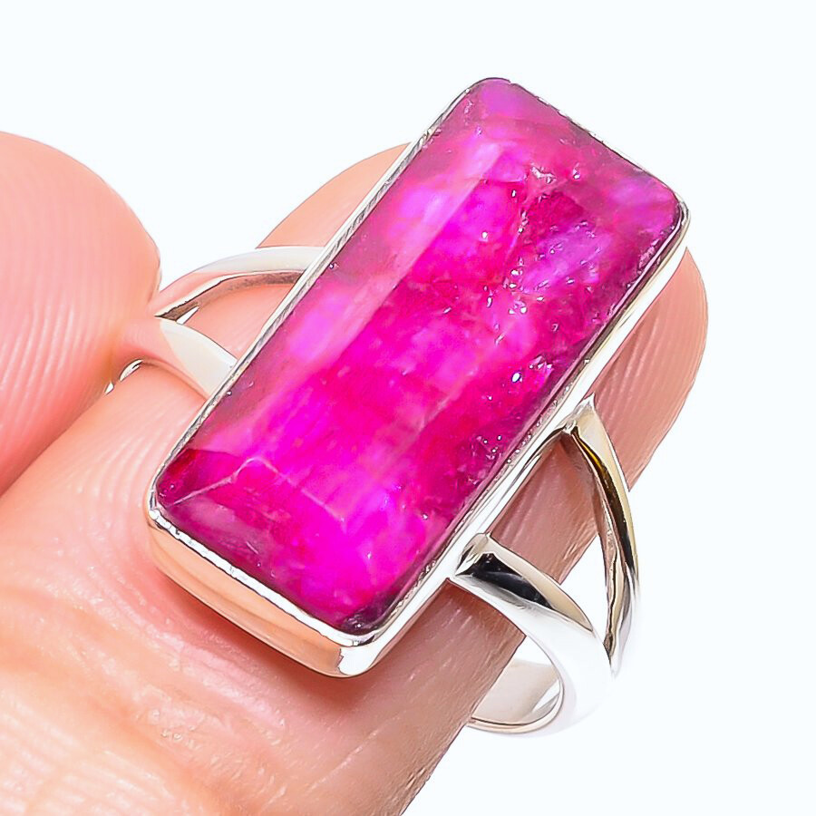 Red Ruby(Simulated) Gemstone Handmade 925 Sterling Silver Gift Ring S.9.5