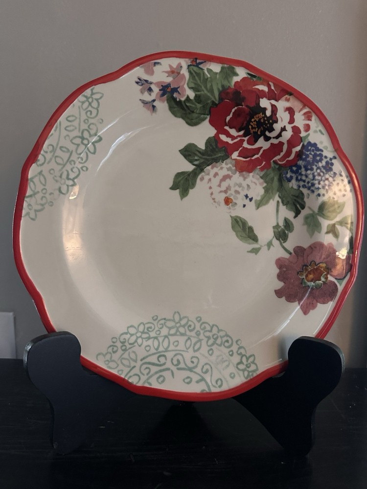 Pioneer Woman Country Garden 10.5” Dinner Plate Floral With RedTrim