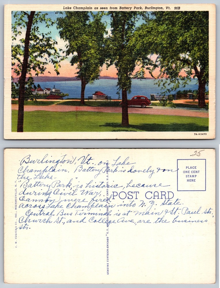 Lake Champlain Battery Park Burlington VT Postcard