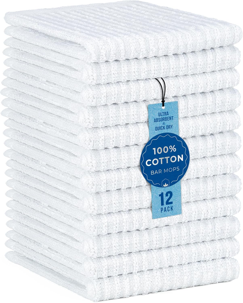 12 Pack Ultra Absorbent 12x12 Inch 100% Cotton Kitchen Cleaning Towels