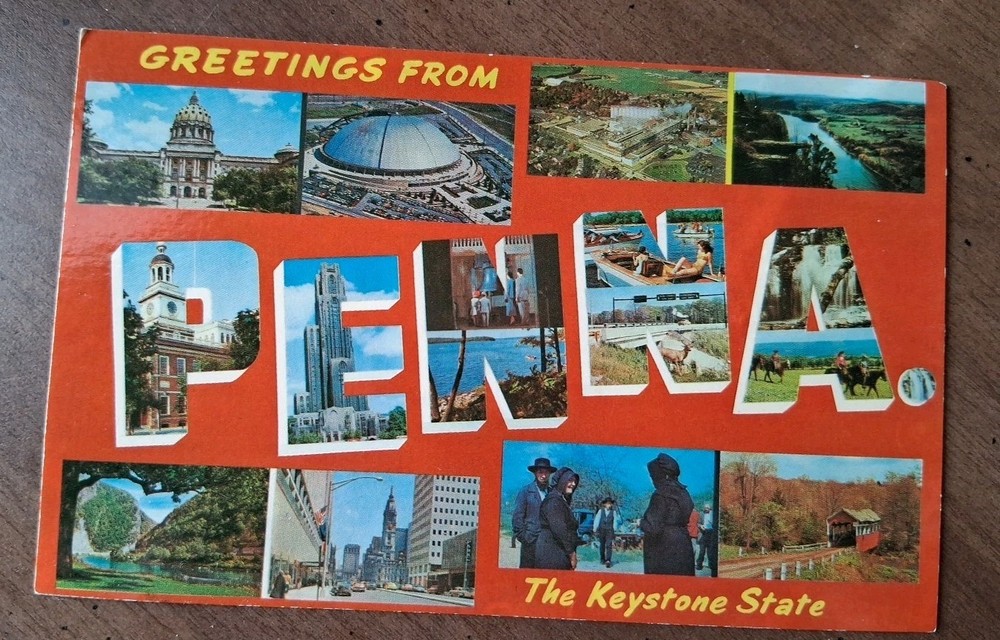 Large Letter Greetings From Penna ( PA)  Multi View Colorful  Postcard Free Ship