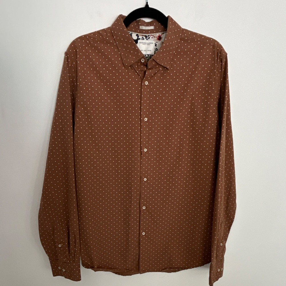 Denim & Flower Ricky Singh Men's Brown Polka Dot Button-Up Shirt Long Sleeve L