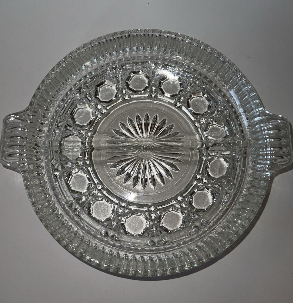 Vintage Federal Indiana Glass Windsor-Button and  Cane-Divided Relish plate- USA