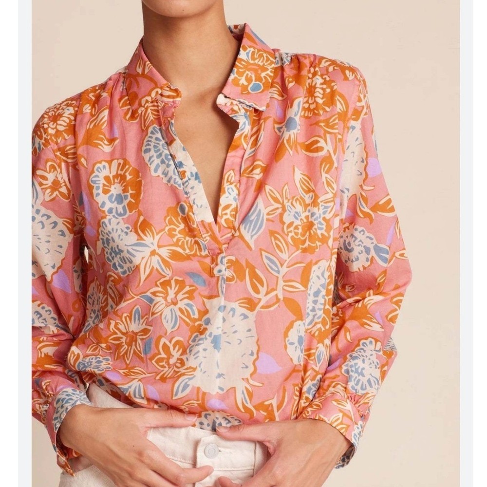 Trovata Birds Of Paradise Womens Sheila Shirt Size M Pink Spiced Dahlia Floral