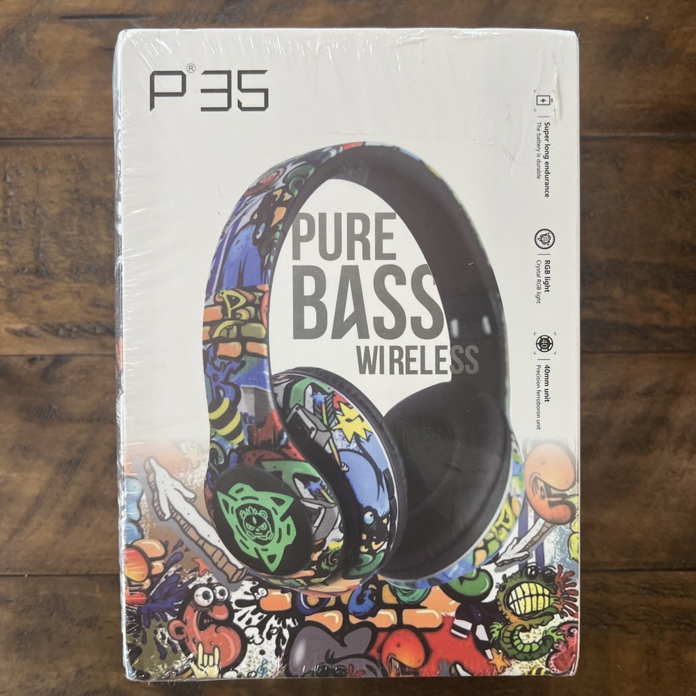 Pure Bass Wireless Bluetooth P35 Headphones - Hip Graffiti Abstract Style-image