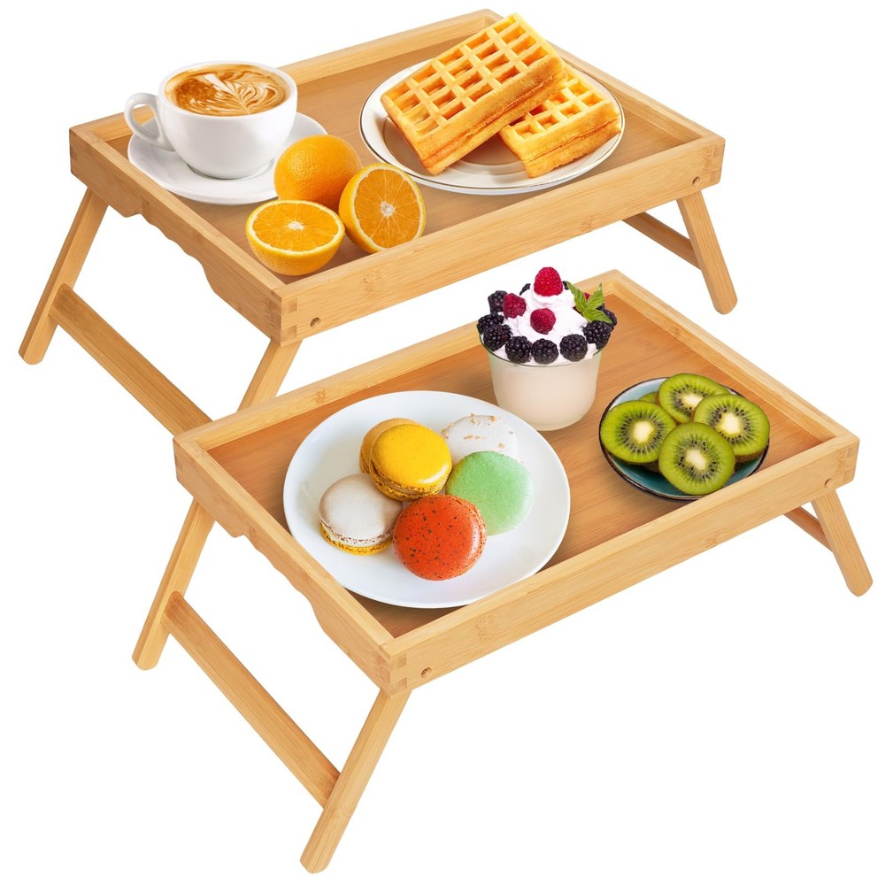 Bamboo Bed Tray Table with Folding Legs for Breakfast Laptop or TV Use