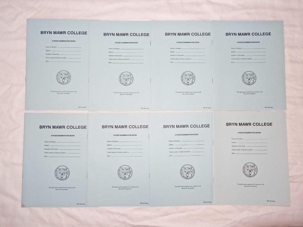 Bryn Mawr College 8 Page Examination Blue Books - Lot of 8 - Vintage 1990s